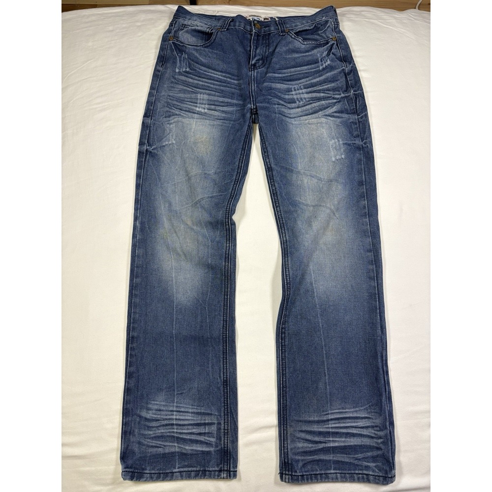 Vintage Monarchy Jeans Mens 34 Heavy Stitch Flap Pocket Distressed Blue Y2K Rock